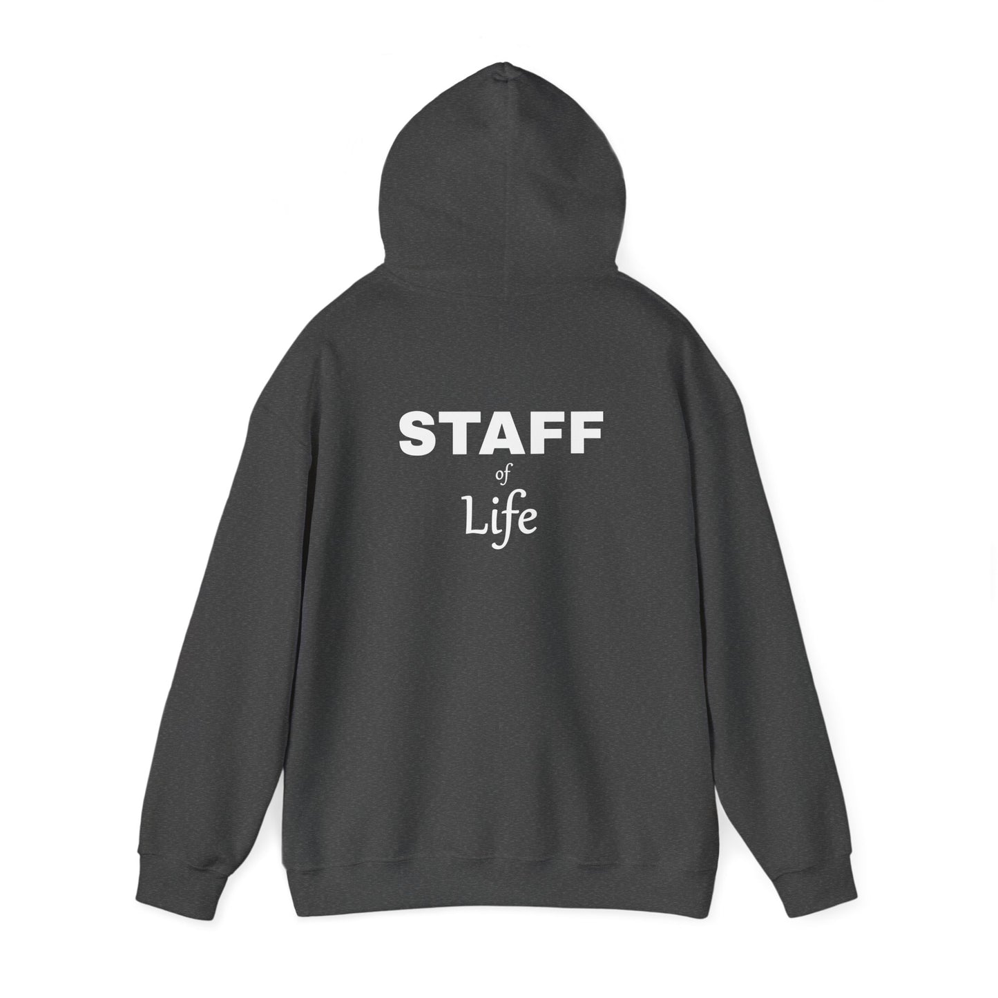 Back: Staff (of Life) Hood[ie] with the [Tau] front.