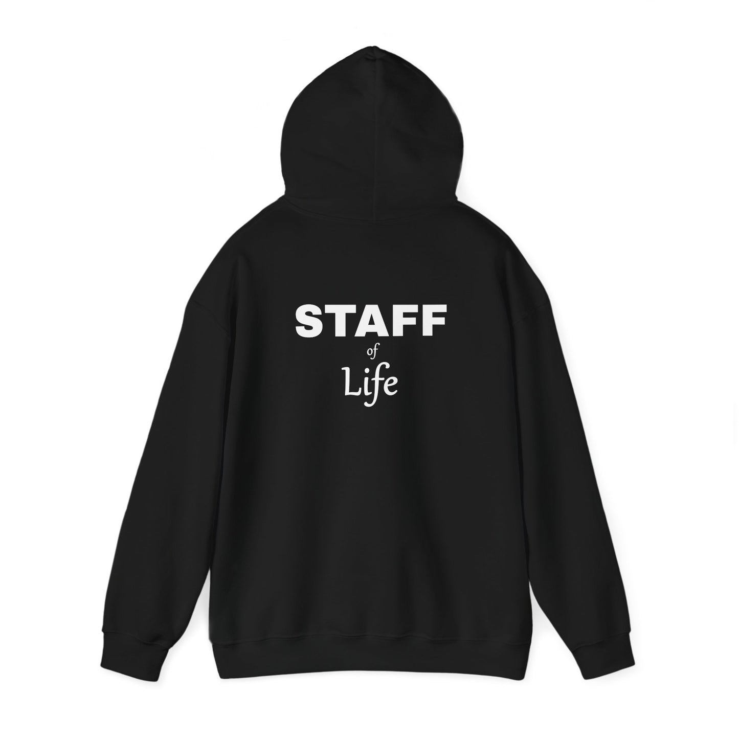 Back: Staff (of Life) Hood[ie] with the [Tau] front.